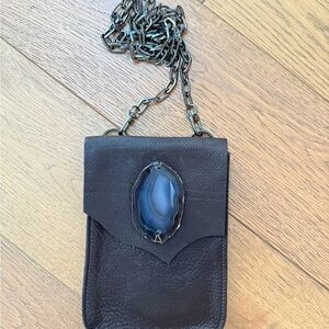 Evoke Women Black Leather Crossbody Bag with Agate Detail